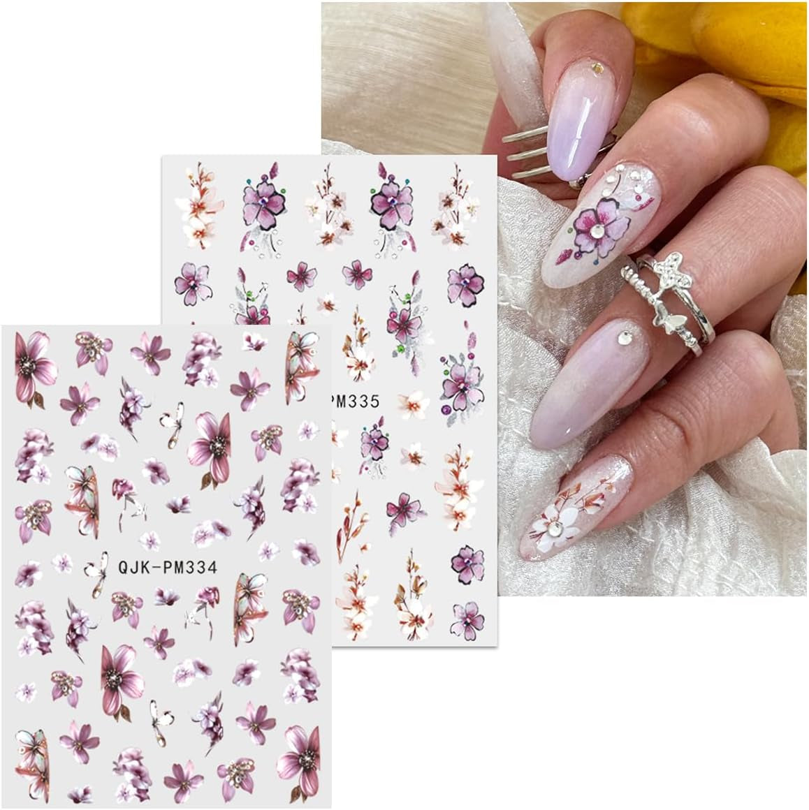 JMEOWIO Nálepka na nehty Blume 10 Blatt Nálepka na nehty Selbtklebend Nagelaufkleber Frühling Letní květinová dekorace Nageldesign Zubehör