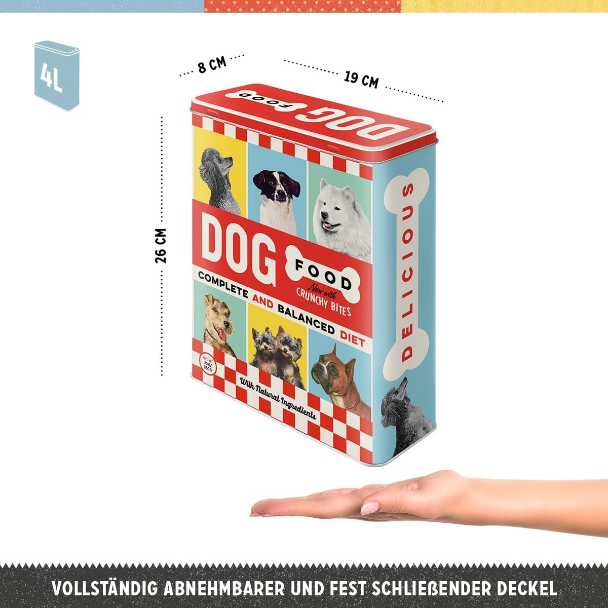 Nostalgic-Art Retro úložný box XL, 4 l, Krmivo - tip na dárek pro majitele psů, úložný box na suché krmivo, vintage design Krabice na potraviny Naty Shop
