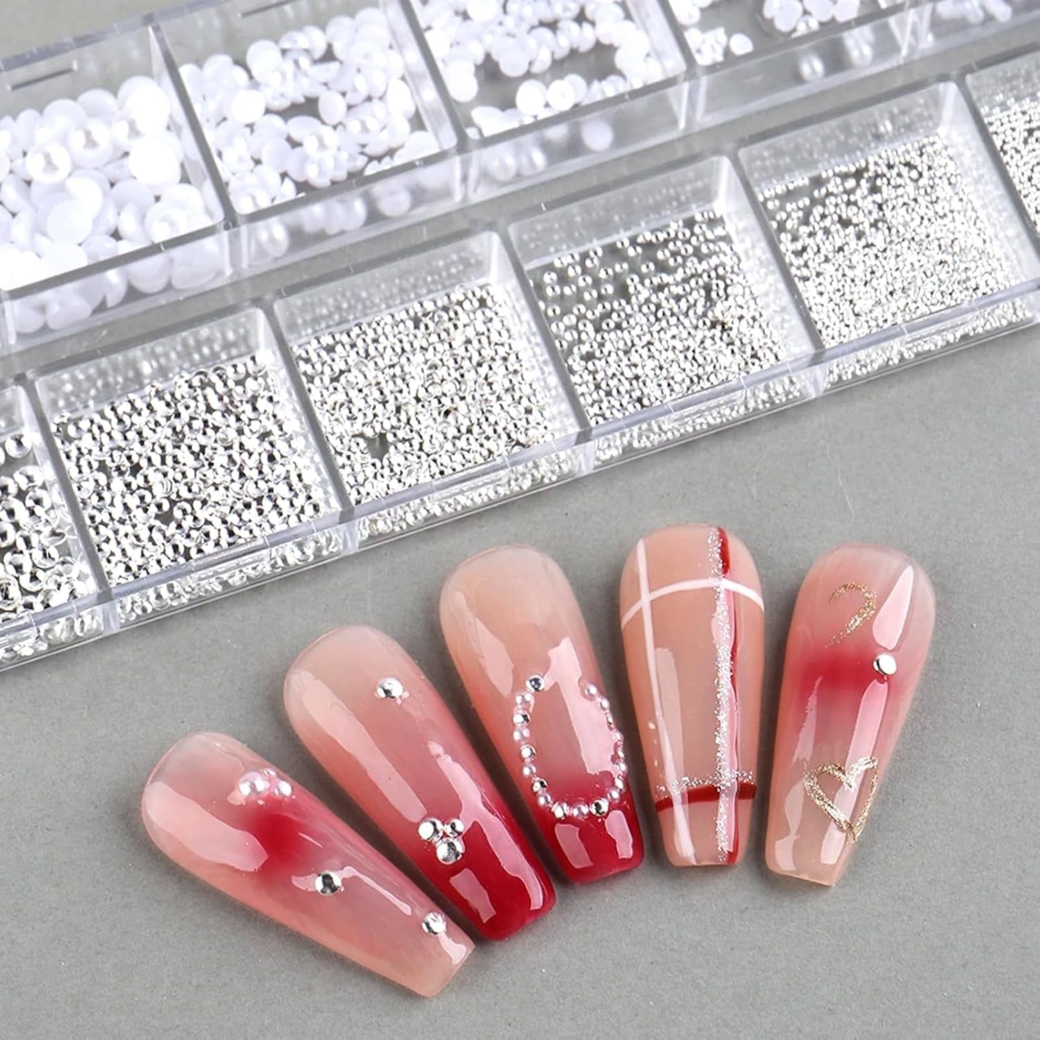 GZSY Nail Art Strasssteine ​​​​Nagel Perlen Weiß 12 Raster Nagel Charms Nageldesign Zubehör Perle Nail Art