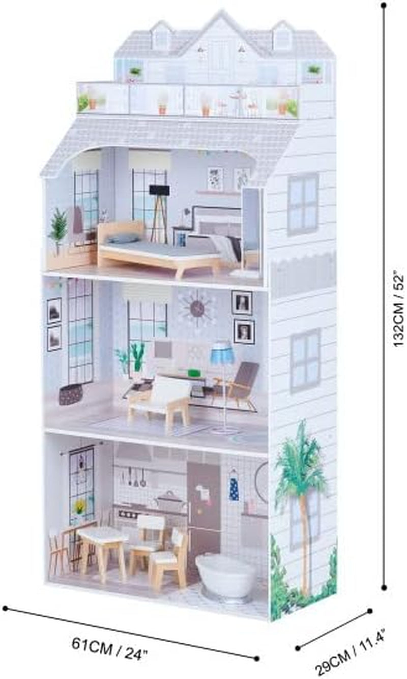 Obří domeček pro panenky Teamson Kids Olivia's Little World s nábytkem a doplňky, dřevěný domeček pro panenky, 3patrová herní sada pro panenky 30 cm, věk 3+