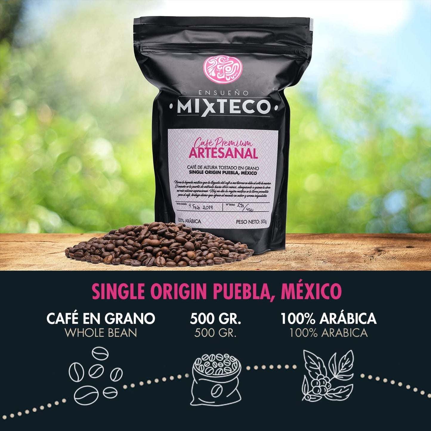 Pražená kávová zrna Arabica | 500 g s nádechem kakaa a mandlí | Z tradiční pražírny kávy | Jemná chuť