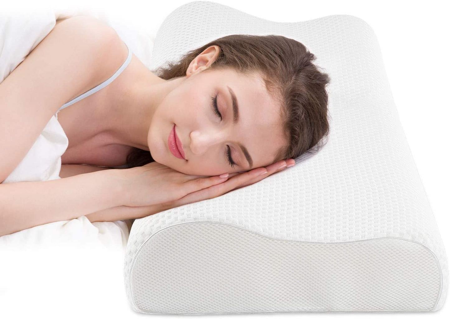 Polštář z paměťové pěny Fityou Polštář na podporu krku Ergonomický polštář na spaní Chladící polštář Oboustranný design Pratelný povlak na polštář (67,5X40X13Cm) Ortopedické polštáře na krk Naty Shop Pure White 60X35X9/11Cm