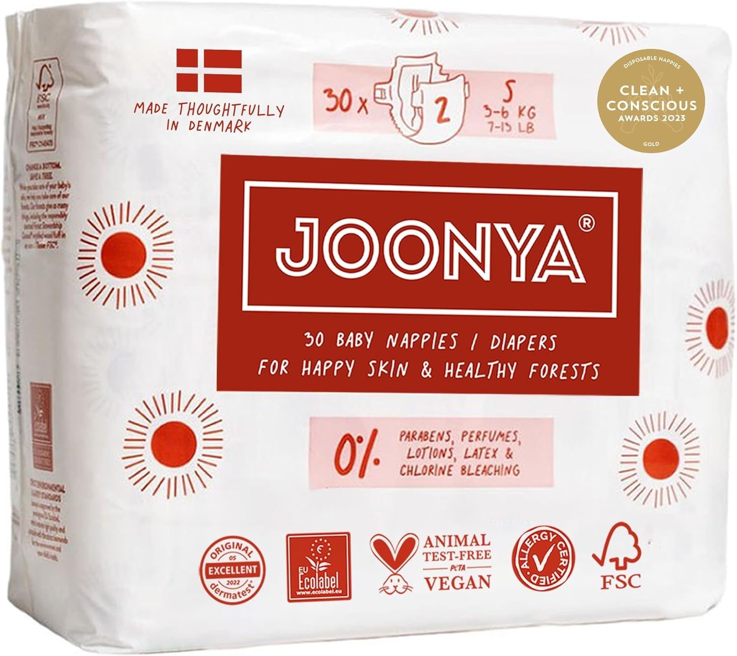 Dětské plenky, velikost 3M (4-8 kg) - 1 pytel po 28 - Bez škodlivých látek, ekologické, vysoce savé, vhodné pro noční použití, ultratenké a měkké - Vyrobeno v Dánsku