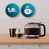 Překapávací kávovar Cecotec Coffee 66 Grind & Drop Essential. 1086 W, čepelový mlýnek, až 12 šálků, technologie Extreme Aroma, digitální, nerezová ocel, automatické vypínání.