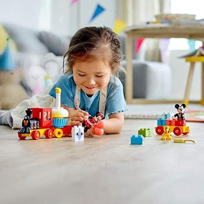 LEGO 10941 DUPLO Disney Mickey a Minnie narozeninový vláček, vláček s dortem a balónky, dárek pro děti od 2 let Stavebnice Besuche den LEGO-Store