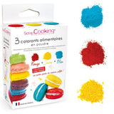 Scrapcooking - Sada 3 práškových potravinářských barviv - Červená Žlutá Modrá - Potravinářské barvivo na pečení, dorty, sušenky, sušenky, těsto, fondant, duhový dort - 4011