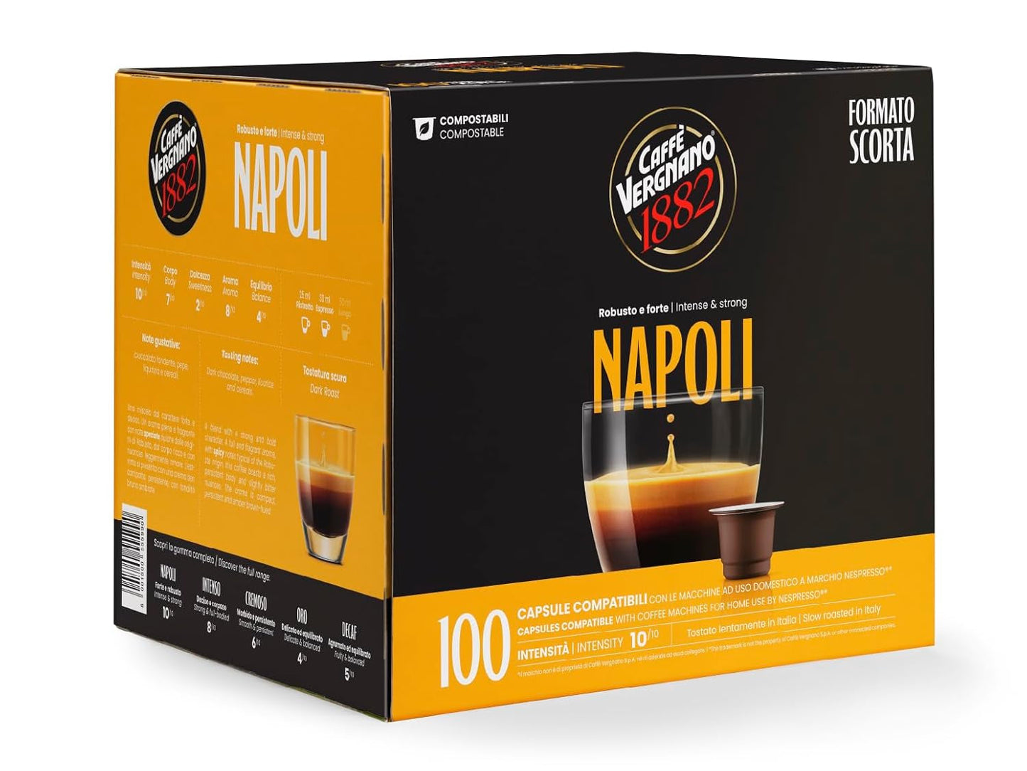 Caffè Vergnano 1882 – Èspressokompostierbare Kaffeekapseln, Compatible Mit Nespresso, Napoli – Packung Enthält 100 Kapseln