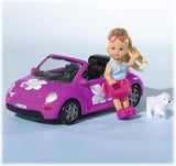 Simba 105731539 - Evi Love Beetle Evi's, Evi s autem, auto: 22 cm, se psem, módní panenka, 12 cm, pro děti od 3 let