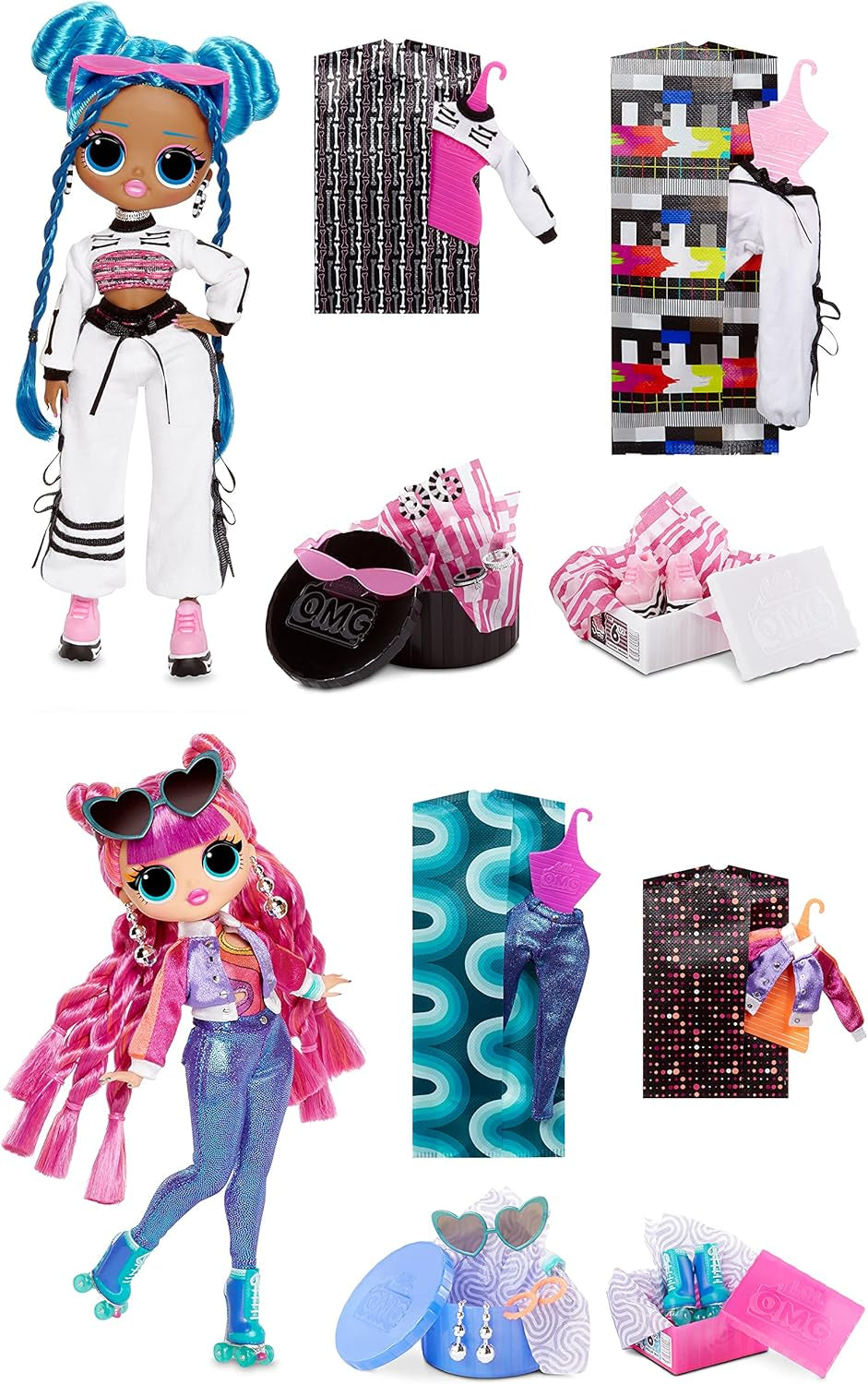 LOL Surprise OMG Fashion Doll 2er-Pack ROLLER CHICK & CHILLAX - Exklusive Puppen mit 40 Überraschungen inkl. Outfity a doplňky - 2-v-1 Verpackungs-Spielset - Serie 3 - Für Kinder ab 4 Jahren