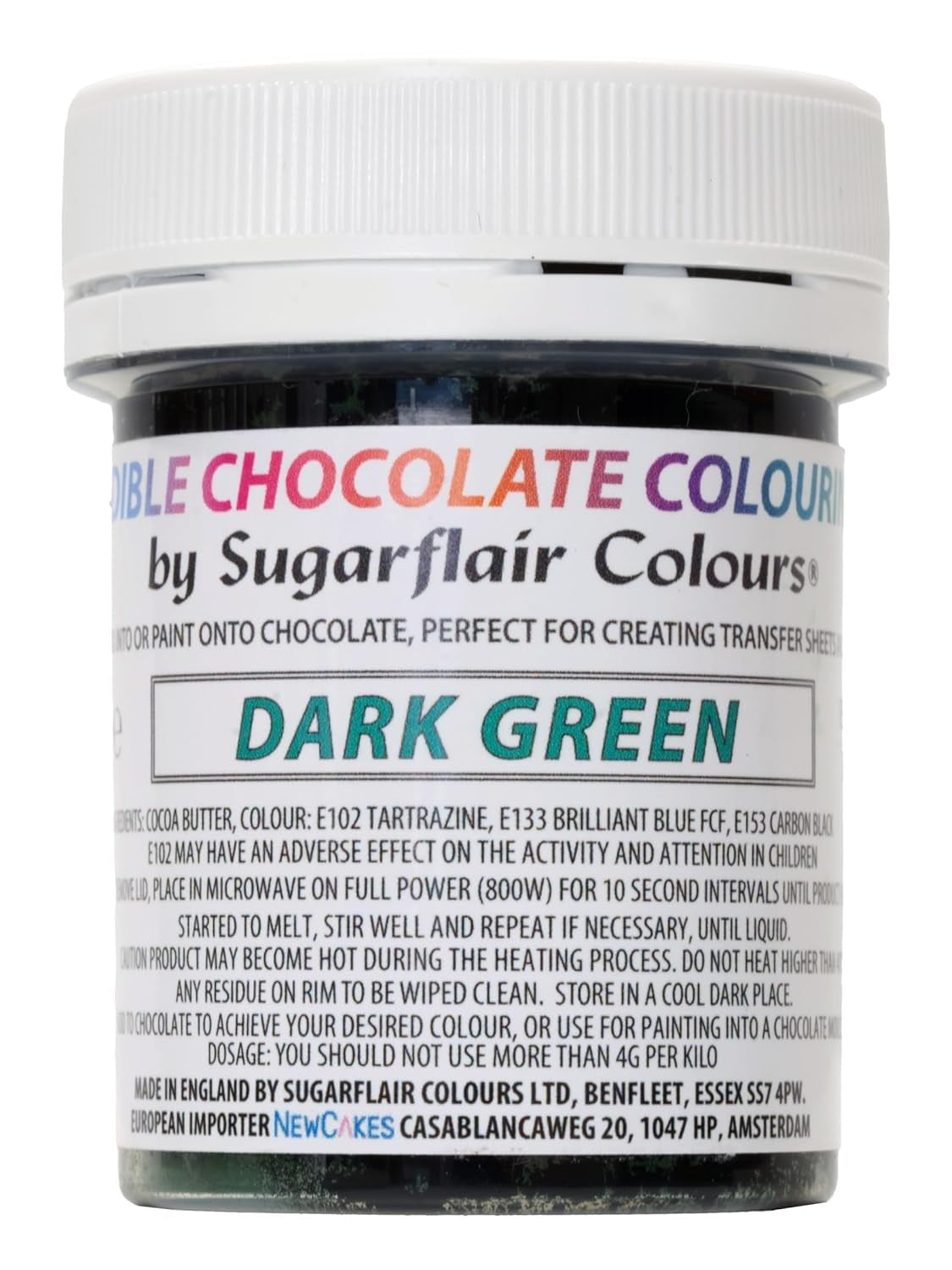 Potravinářské barvivo Sugarflair Chocolate Potravinářské barvivo pro tmavě zelenou čokoládu - Obarvené bio kakaové máslo, čokoládové barvivo pro barvení čokolády, pralinek - 35g