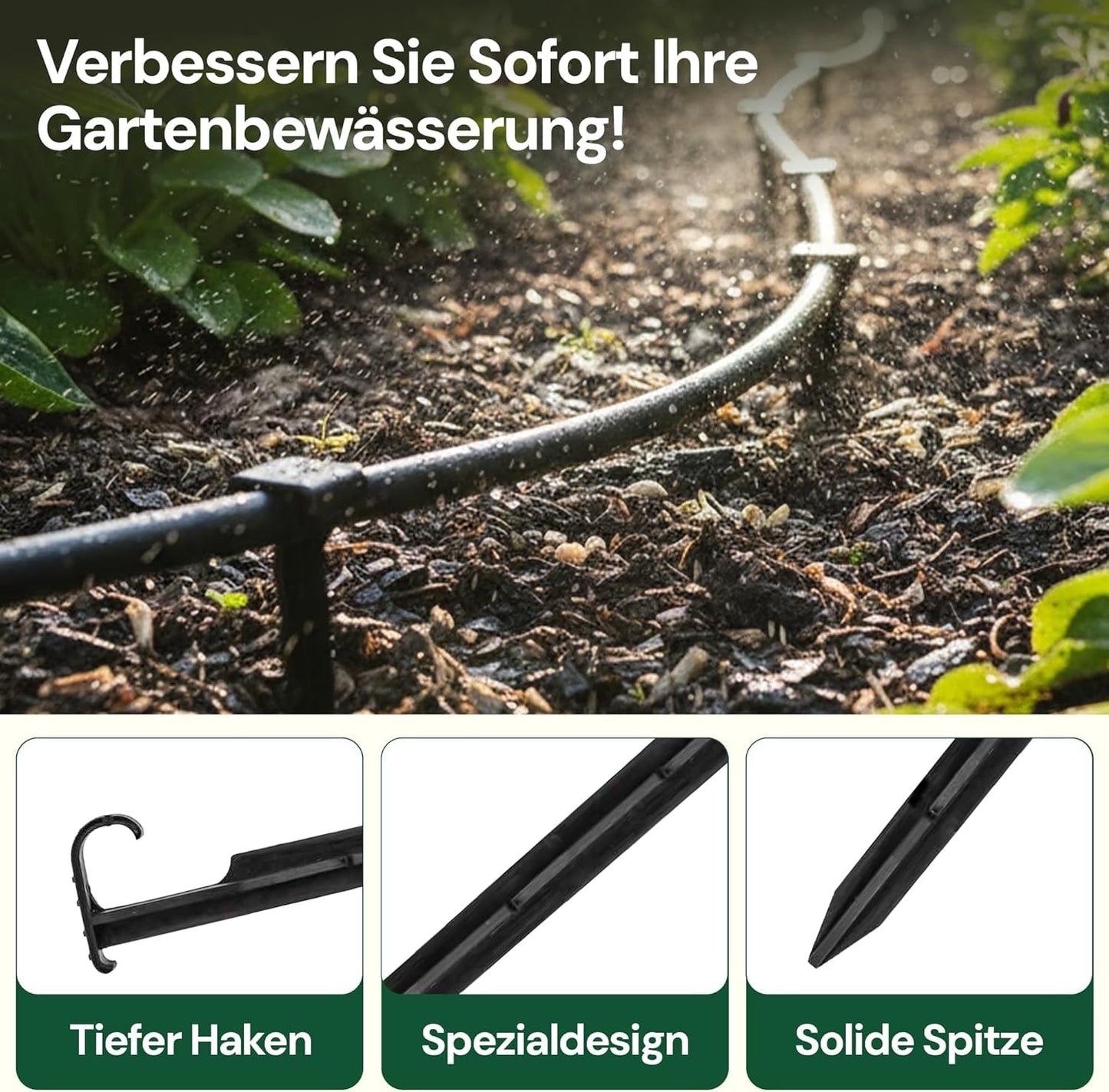 GARDENIX AquaPIN Kotva na zahradní hadici, 50 kusů, zemnící kolík, upevňovací kotva pro kapací hadici, zavlažovací hadice, spojovací vidlice