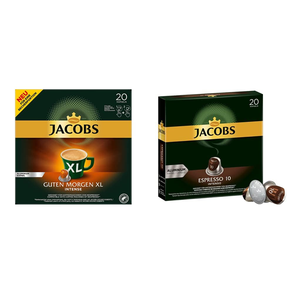 Jacobs Kaffeekapseln Guten Morgen XL Intense - 10er Pack (10 x 20 Getränke) & Kaffeekapseln Espresso Intenso, Intensität 10 von 12, 200 Nespresso®* kompatibilní Kapseln, 10 x 20 Getränke
