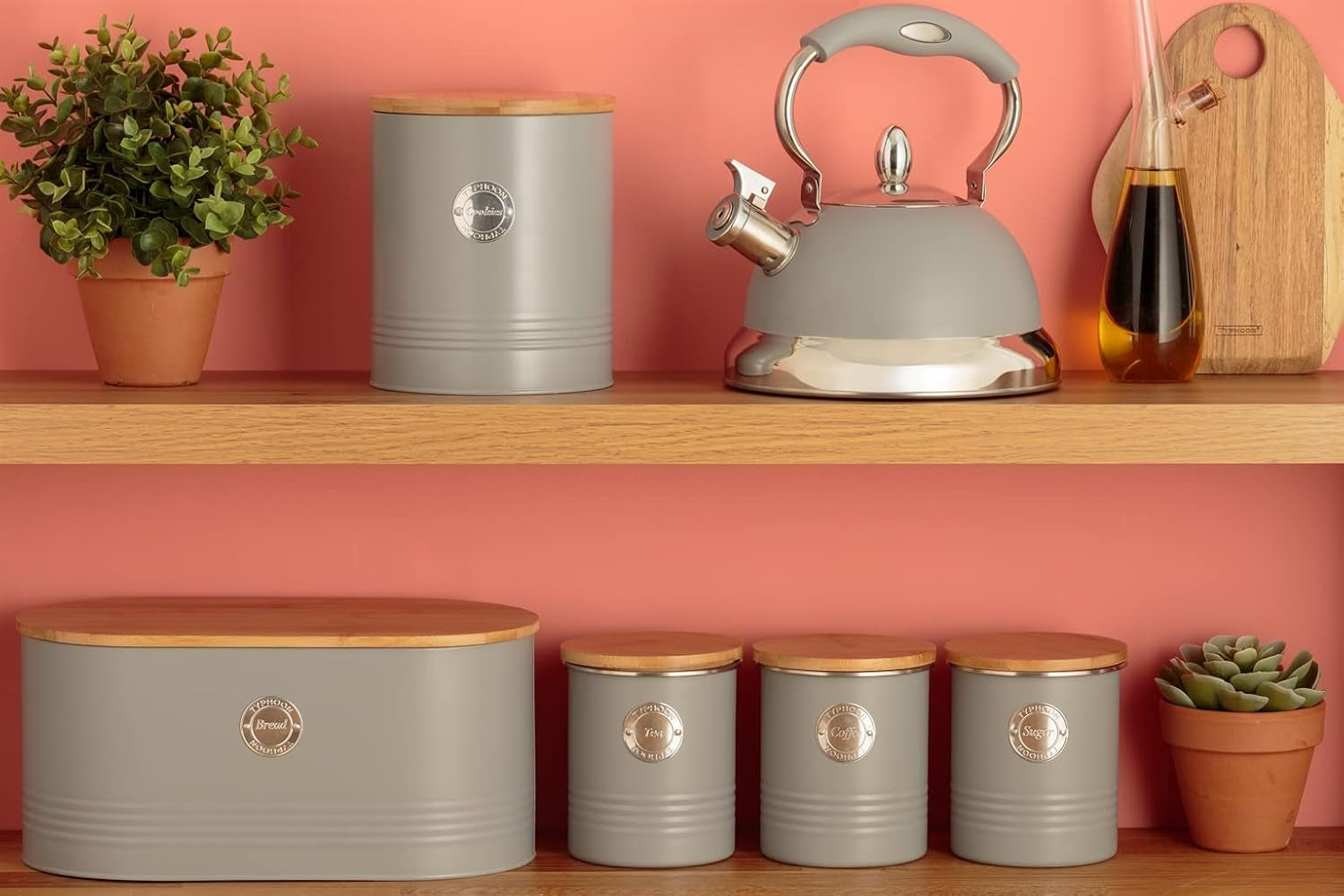 LIVING kolekce, dóza na sušenky s víčkem | pastelově šedá | 3,4L úložný box na sušenky | ocelová dóza na sušenky s víčkem | Bambusové vzduchotěsné dózy s víčky Naty Shop boxy na skladování potravin
