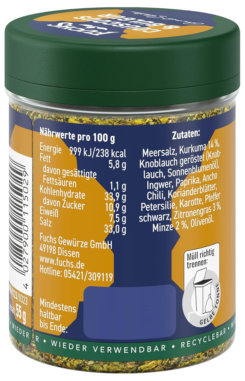 Fuchs Spices Gourmet Selection Blízký východ/Afrika - Kuskus a bulgurová směs koření Plnitelná směs koření na dochucování jídel Bulgur Vegan 55g