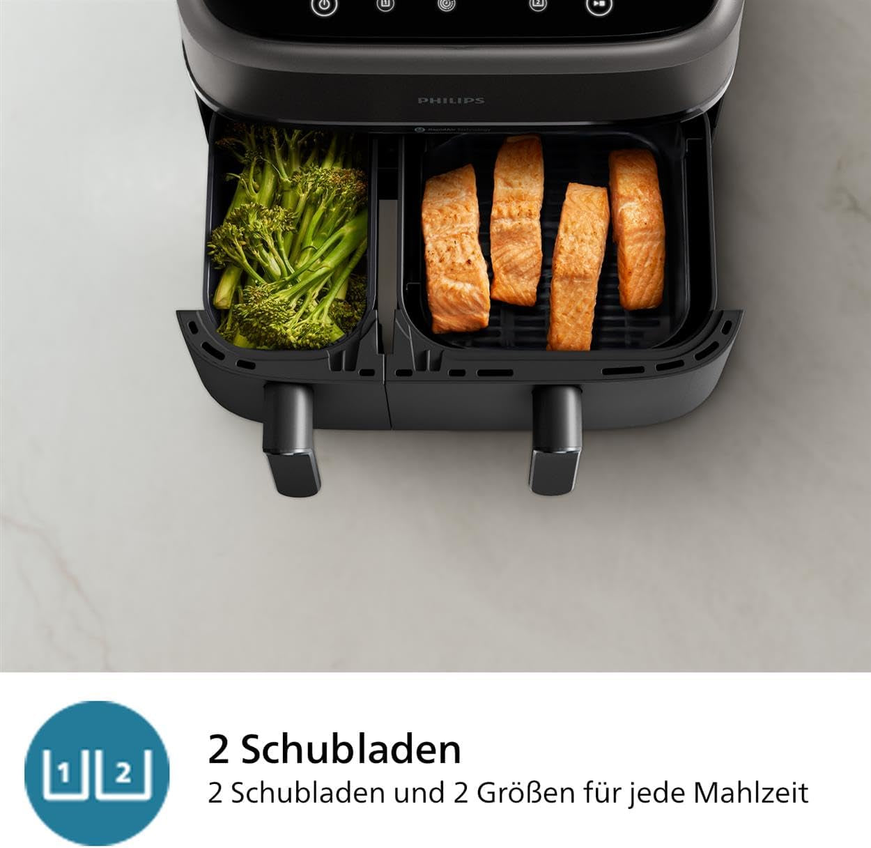 Philips Airfryer Dual Basket 3000 Series, 9L, 2 koše, 2 nádobí připravené současně, technologie Rapidair plus horkovzdušné spotřebiče Naty Shop