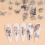 JMEOWIO Nálepka na nehty Rose Gold Schwarze Blume 12 Blatt Nálepka na nehty Selbtklebend Nagelaufkleber Frühlings Linie Abstraktes Blatt Dekoration Nageldesign Zubehör