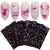 JMEOWIO Nagelsticker Weihnachten 9 Blatt Nail Art Sticker Selbtklebend Nagelaufkleber Schneeflocke Schneemann Festival Weißes Zlatá dekorace Nageldesign Zubehör