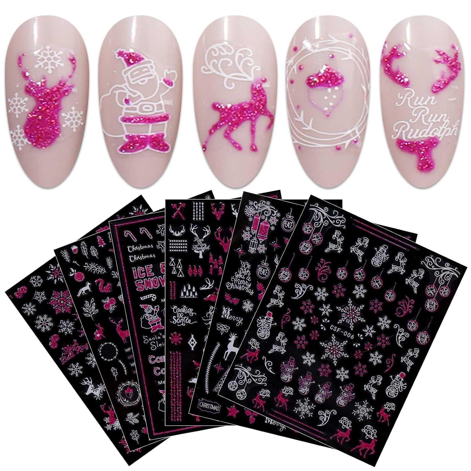 JMEOWIO Nagelsticker Weihnachten 9 Blatt Nail Art Sticker Selbtklebend Nagelaufkleber Schneeflocke Schneemann Festival Weißes Zlatá dekorace Nageldesign Zubehör