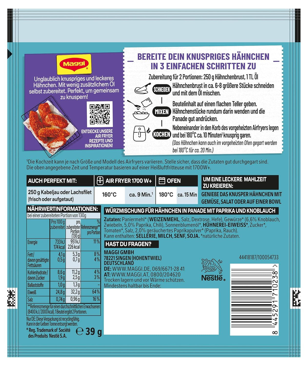 MAGGI Airfryer Knusper Hähnchen - Paprika und Knoblauch, 1er balení (1 x 39 g)