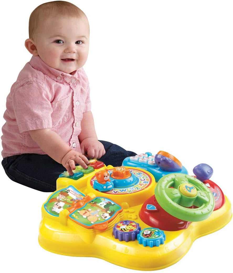 VTech Baby Adventure Play Table - Barevný hrací stůl pro miminka se 6 hracími poli a interaktivními prvky a Baby My First Song Book 6stránková barevná kniha a pohyblivé prvky pro hraní Bebe Toys Naty Shop