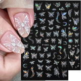 4 Blätter Holographisch Laser Weiß Schmetterling Nálepka na nehty,Y2K Aurora Schmetterlinge Stern Nálepka na nehty 3D Flamme Herz Nageldesign Nálepka na nehty Selbstklebend Nagel Nálepka Nagel Zubehör Nail Art