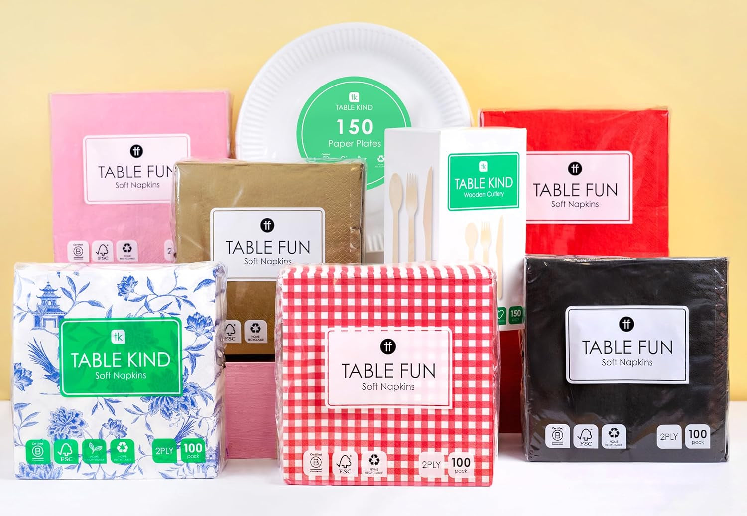 Table Kind 100 bílých měkkých ubrousků ve velkém, vysoce kvalitní ubrousky pro párty, catering a každodenní použití, FSC, udržitelné a recyklovatelné, vyrobené v EU | 2vrstvý | 33 cm