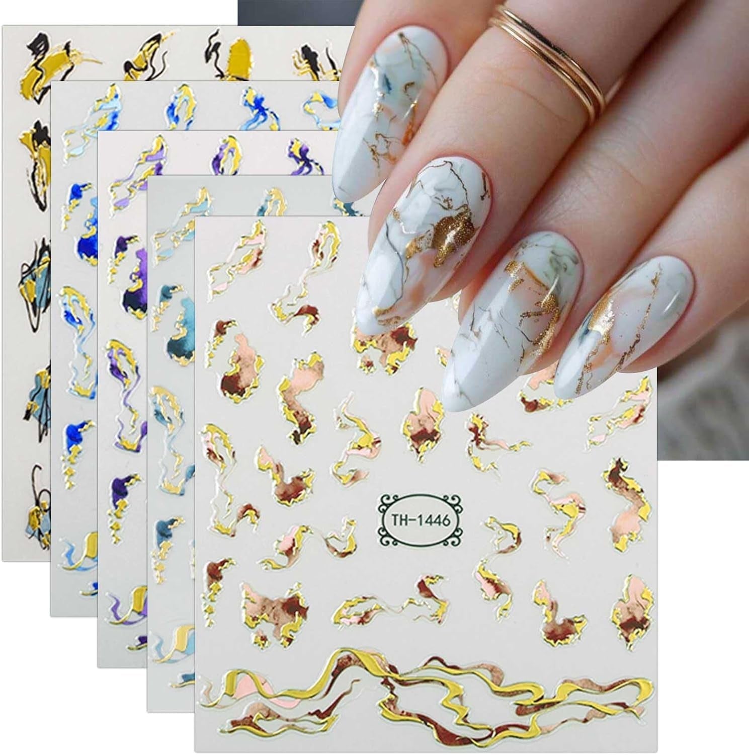 JMEOWIO Nálepka na nehty Marmor French Tip 8 Blatt Nálepka na nehty Selbtklebend Nagelaufkleber Dekoration Nageldesign Zubehör