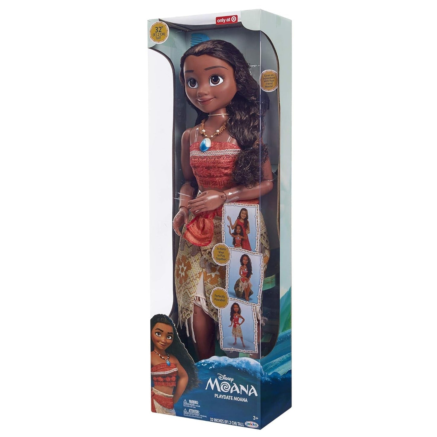 Disney Princess Moana 80cm Play Doll od Jakks Pacific Pohyblivá panenka s kartáčem na rozčesání Vlnité kadeře Šaty inspirované filmem Odnímatelný přívěsek náhrdelník Panenky Naty Shop