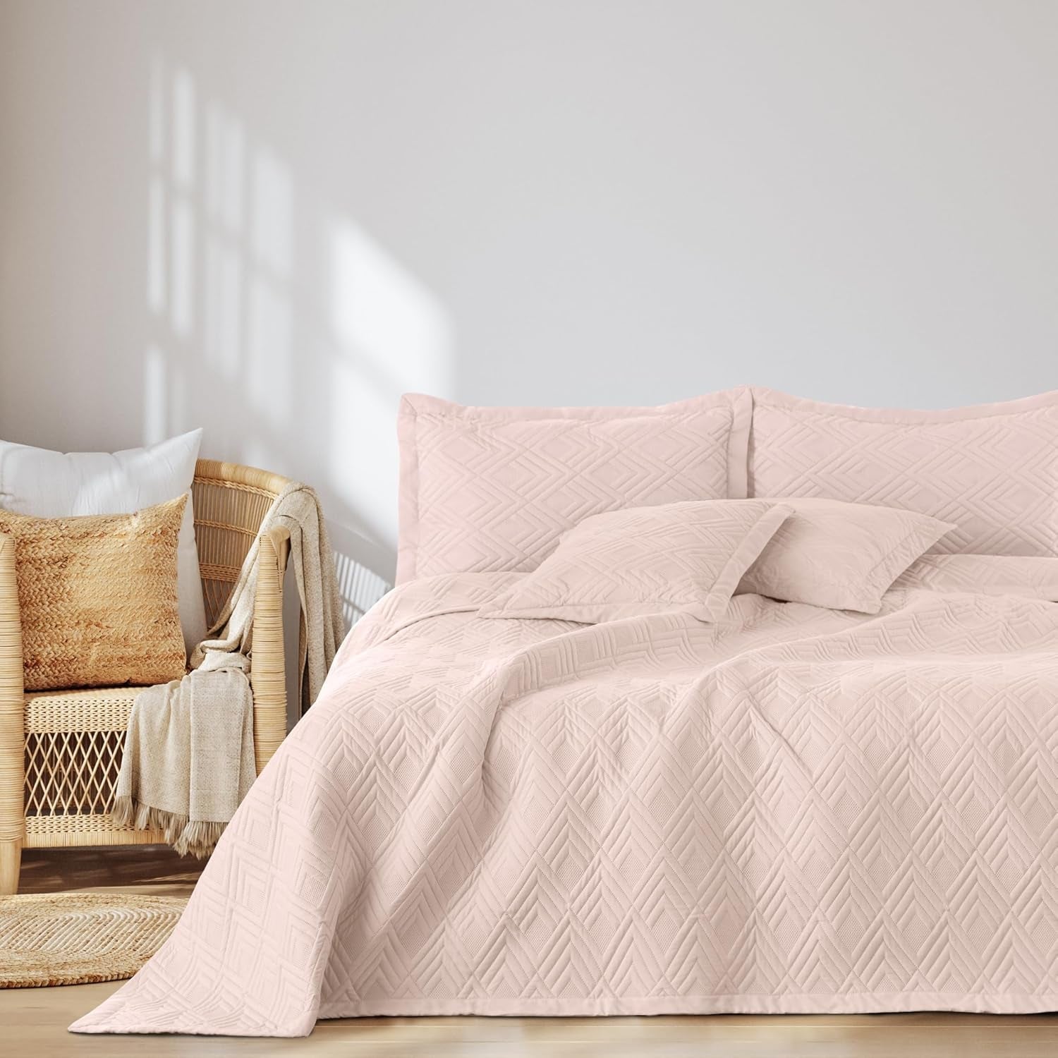 Ameliahome přehoz na postel 170X210 Cm oboustranný přehoz na postel Ultrazvukové prošívání Polyester Ofélie tmavě zelená Postele a přikrývky Besuche den AmeliaHome-Store Ophelia Powder Pink 200X220 Cm