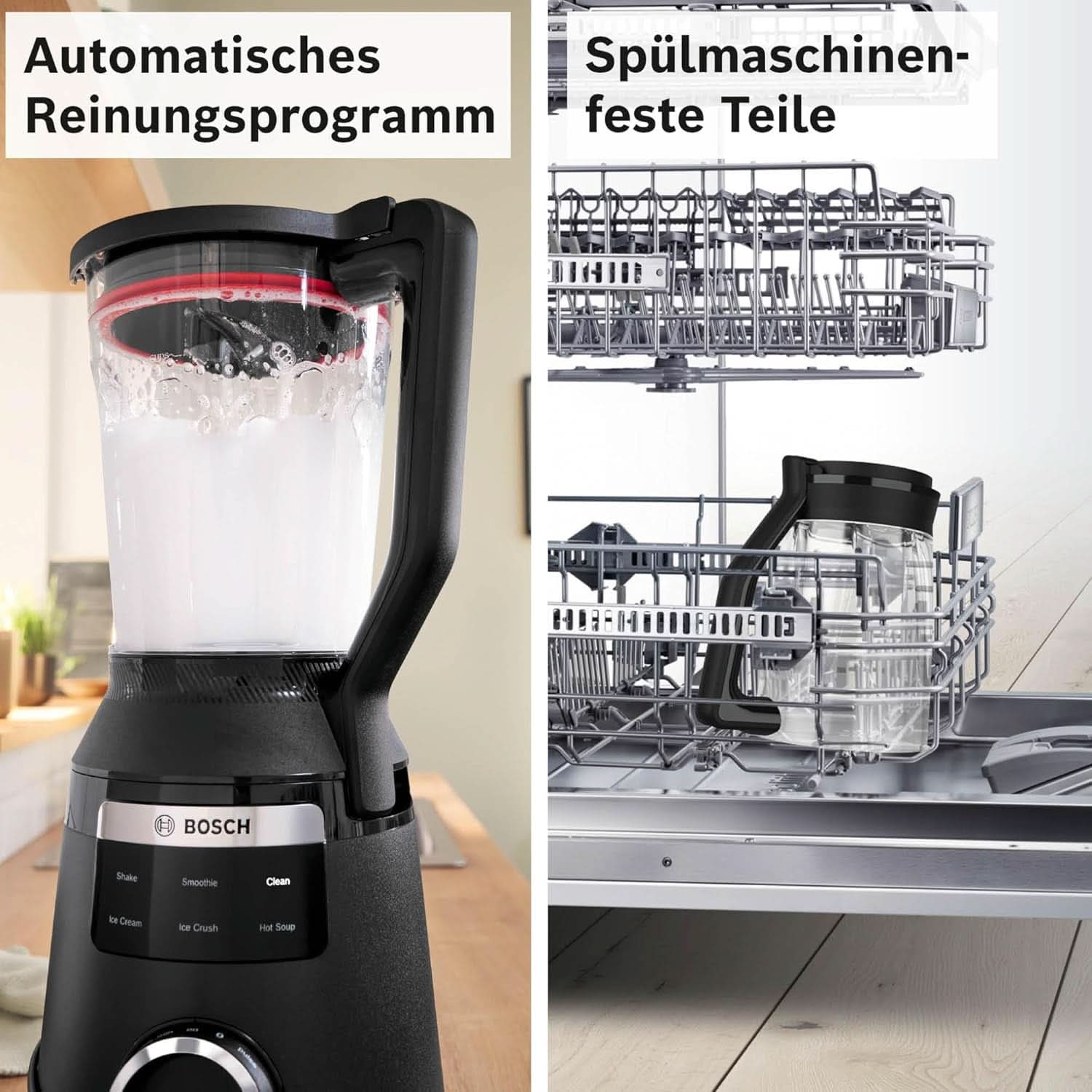 Vysokorychlostní stojanový mixér Vitapower Serie 6 MMBD665B1, 45 000 U/min, 6 programů Inkl Heiße Suppe & Reinigung, 2 L Mixbehälter, Stopfer, Spülmaschinenfeste Teile, Made in Europe, 1800 W, Schwarz Kitchen Naty Shop