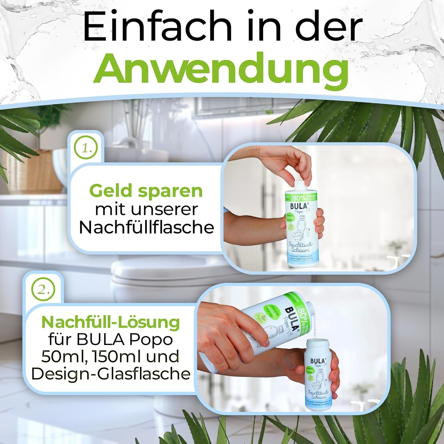 BULA® Popo Refill Bottle (750ml) STAČÍ DOPLNIT naše 150ml a 50ml lahvičky! | Nahradí až 1000 ubrousků! | S přísadami přírodního původu