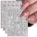 JMEOWIO 3D Nálepka na nehty Frühling Blume Nálepka na nehty Selbstklebend Nagelaufkleber 5D Stereoskopisch Blumen Dekoration Nageldesign Zubehör 4 Blatt