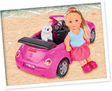 Simba 105731539 - Evi Love Beetle Evi's, Evi s autem, auto: 22 cm, se psem, módní panenka, 12 cm, pro děti od 3 let