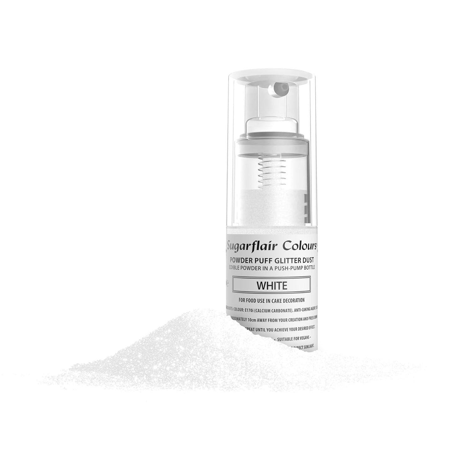Sugarflair White Pump Powder Spray - Potravinářské barvivo na zdobení dortů, sprej bez aerosolu na dorty, muffiny a další - 10 g
