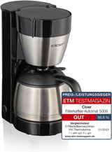 Espresso kávovar Cloer 5009 Keep Warm Filter pro až 8 šálků 800 W s izolovanou karafou z nerezové oceli 1x4 filtrační šálek černý