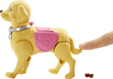 Panenka Barbie Walk and Nočník, Blond panenka s chodícím psem, Lžíce na hovínka, Doplňky včetně pejska pro panenku, Dárek pro děti, Hračka pro 3 roky a více, DWJ68