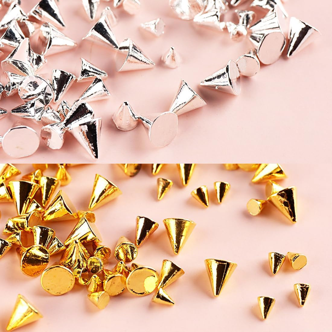 Mini Metall Nieten Punk Přívěsky na nehty Zlatá Stříbrná Strasssteine ​​Nägel Přívěsek Kegel Spikes Nagelschmuck Glitzersteine ​​Study na nehty Nagel Steine ​​​​Legierung Nagelanhänger Kamínky Nageldesign Zubehör
