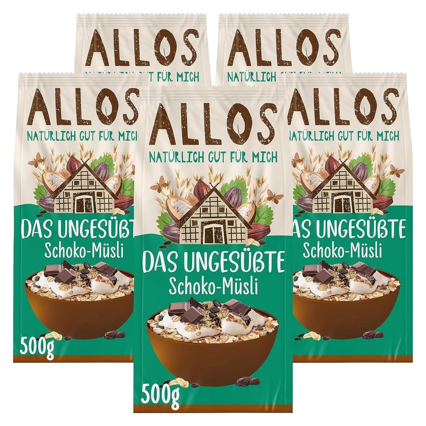 Allos, neslazené bobulovité müsli, balení 5 x 500 gramů Cereals Naty Shop Chocolate