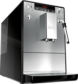 Melitta Solo & Milk - plně automatický tenký kávovar s napěňovačem mléka, kávovar s vyjímatelnou nádržkou na vodu, kupř. káva nebo cappuccino, stříbro