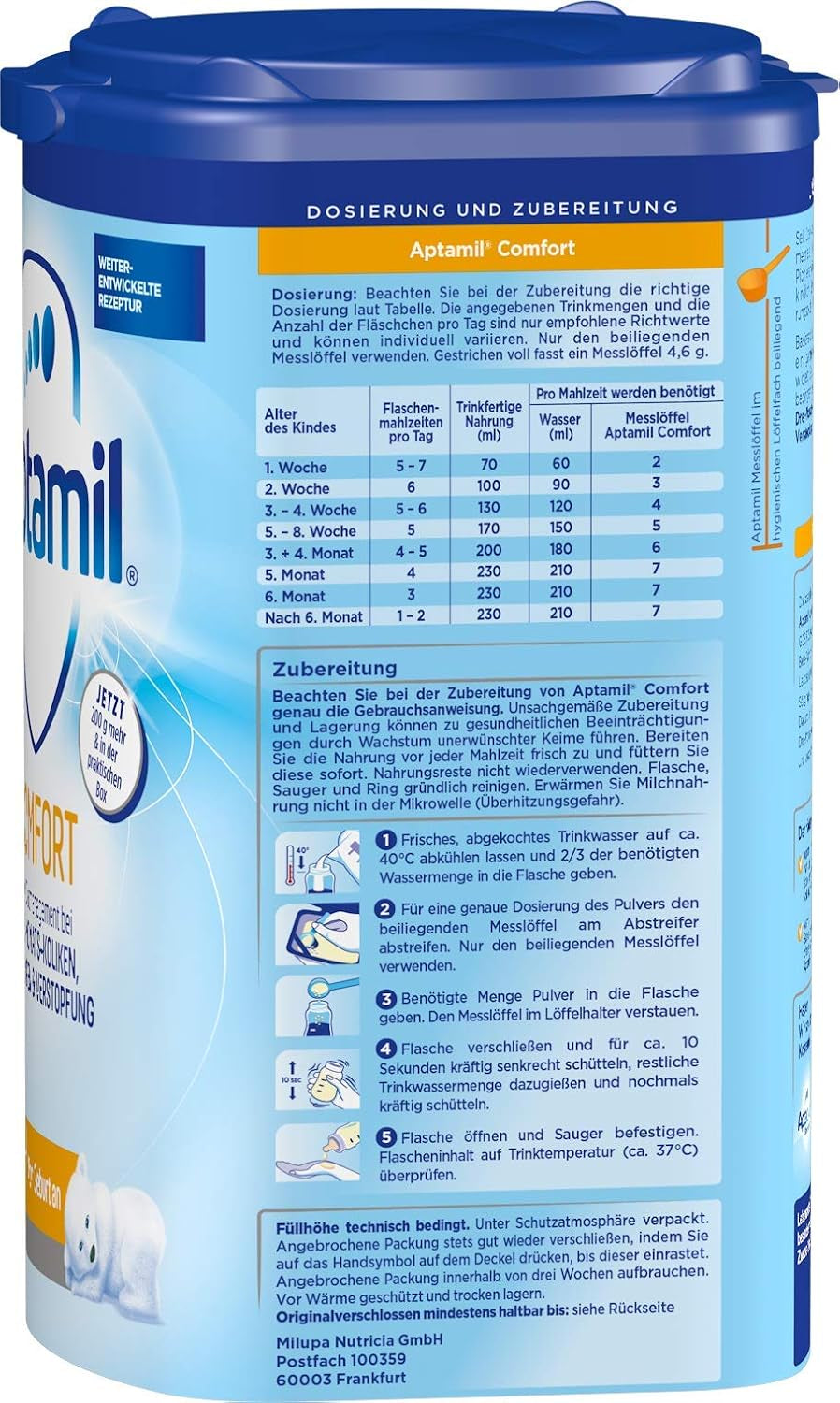 Aptamil Comfort – Speciální krmivo od narození, na koliku, plynatost a zácpu, 800 gramů Naty Shop