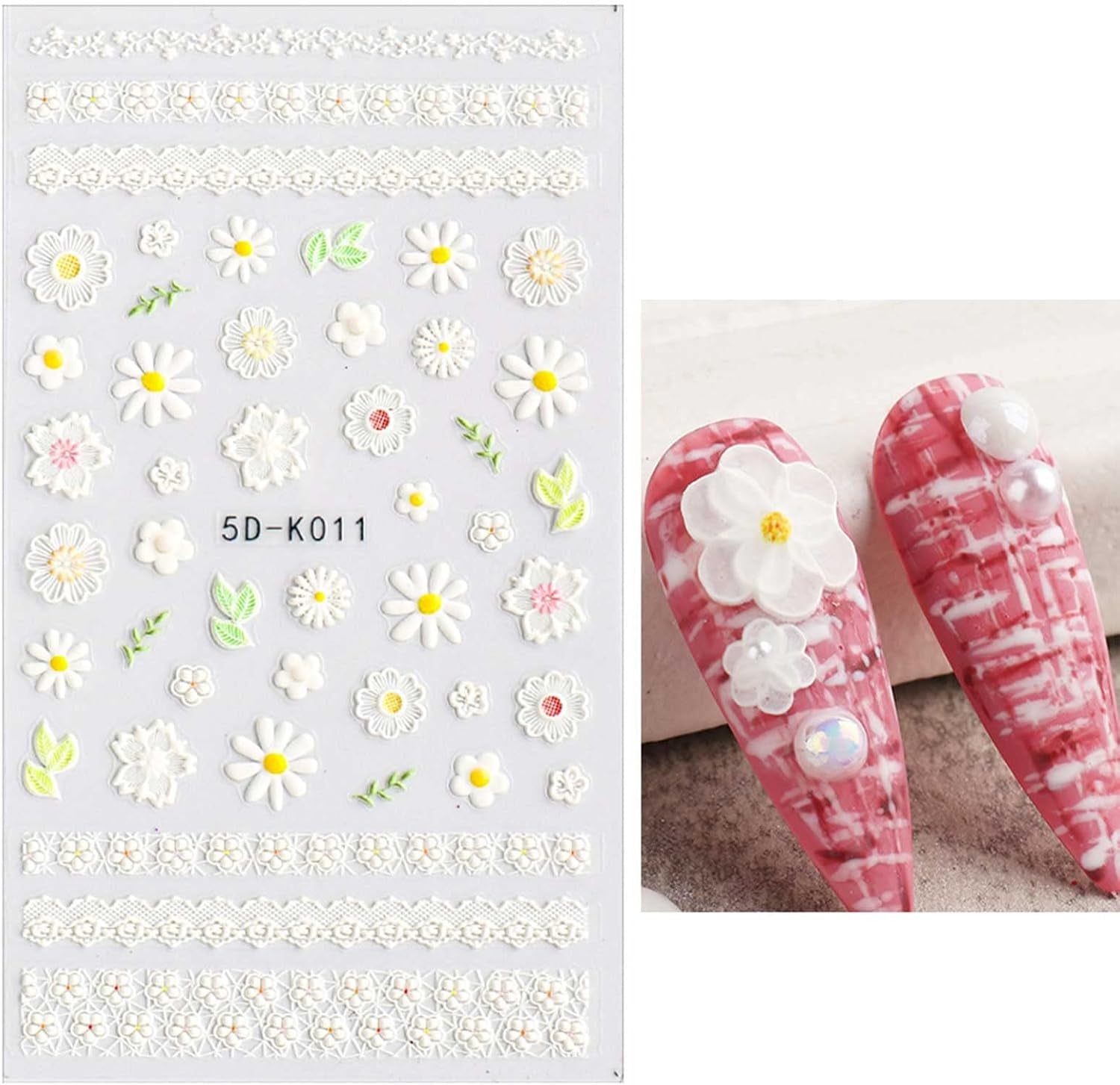 JMEOWIO 3D Nálepka na nehty Frühling Blumen 5 Blatt Nagelaufkleber 5D Stereoskopické Selbtklebend Bunte Blüte Nálepka na nehty Dekoration Nageldesign Zubehör