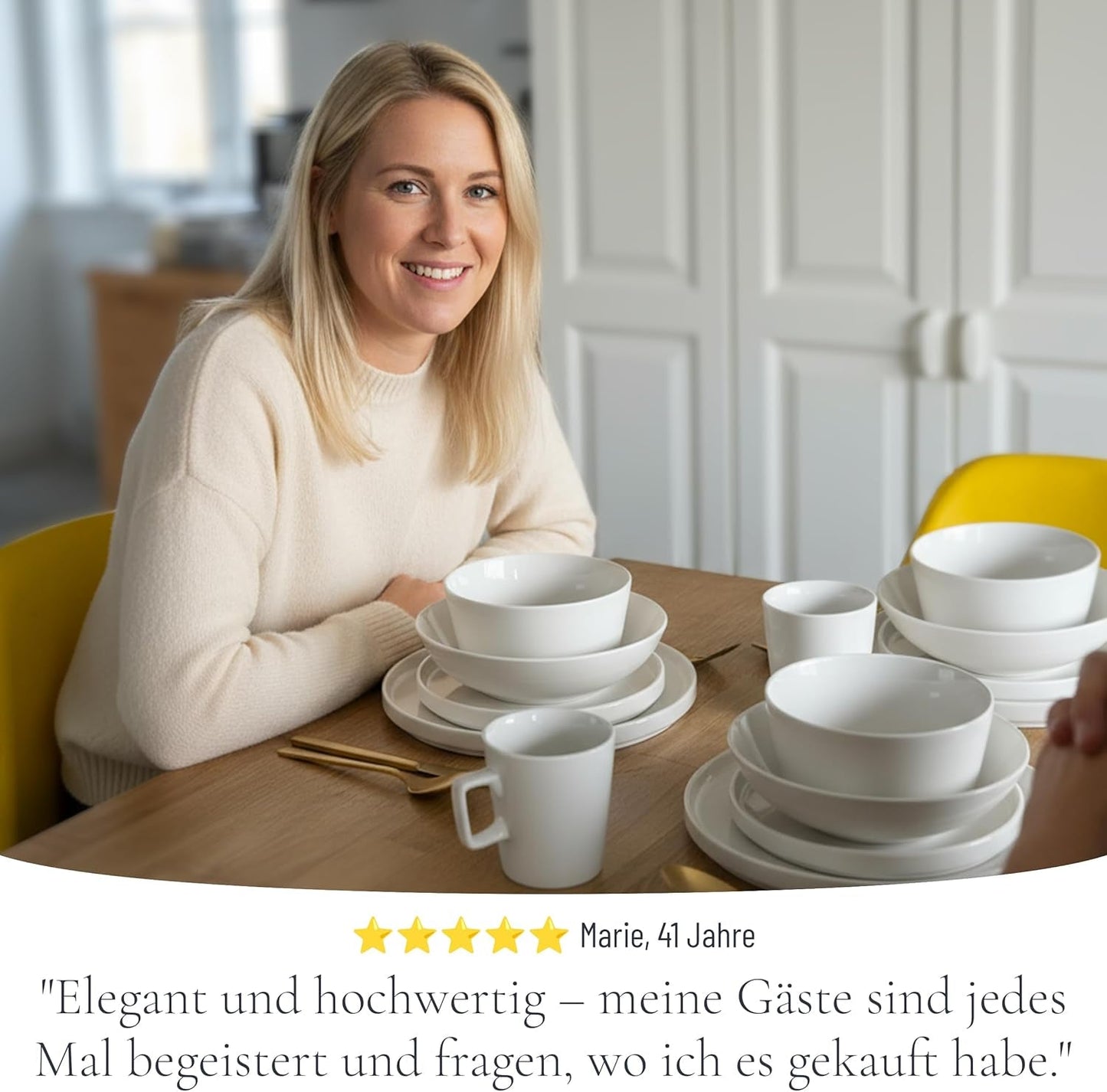 Křišťálová 48dílná porcelánová sada nádobí VÍTĚZ TESTU Čirá sada porcelánového nádobí Mísy a talíře Večerní servis pro 12 sad nádobí Pure Living v bílé barvě