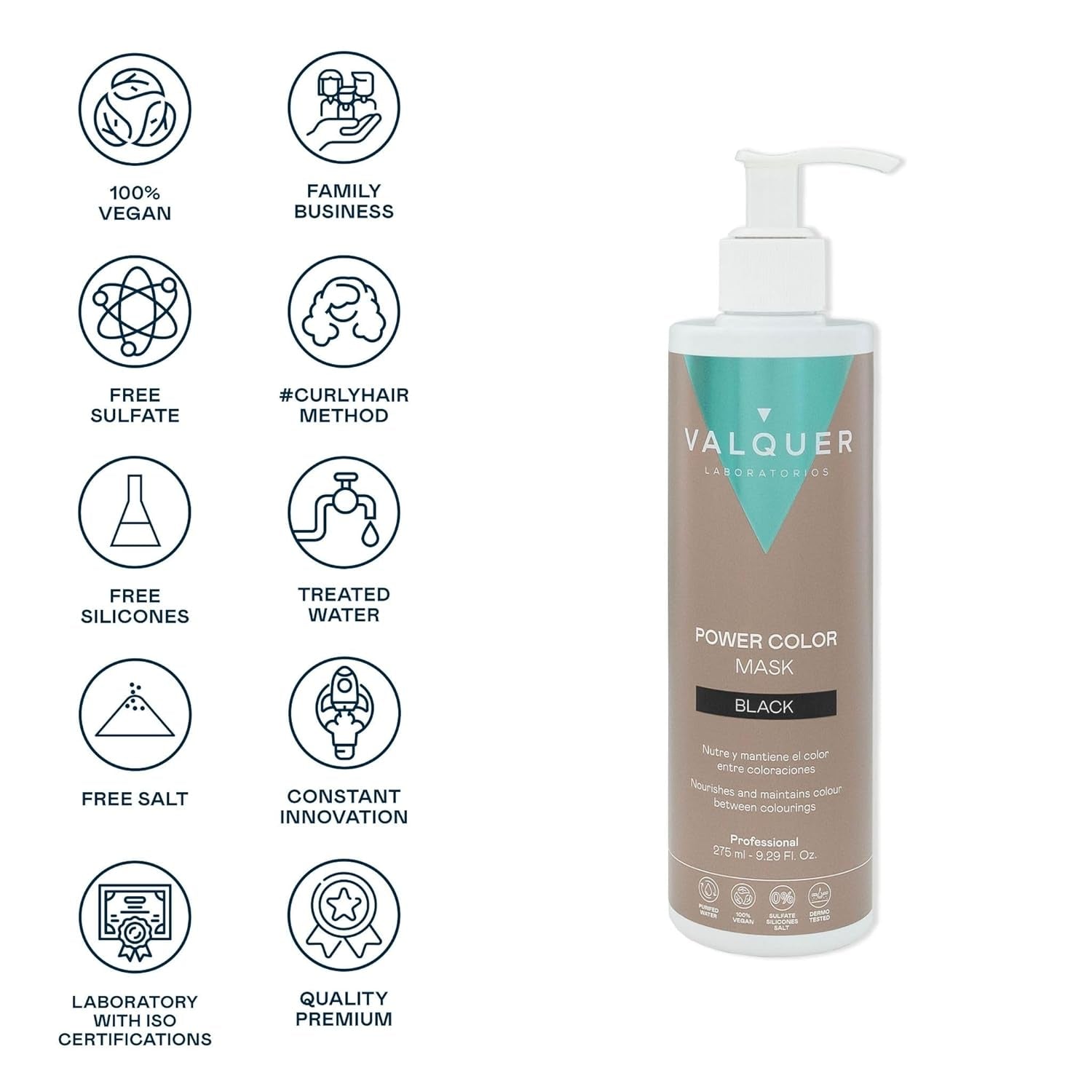 Valquer Power Color Mask veganské složení bez silikonů Dodává vlasům barvu 290 ml černá Maska na vlasy Naty Shop