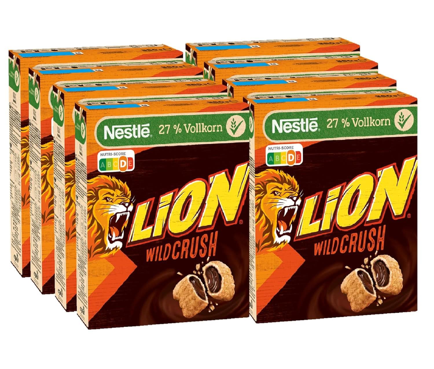 LION Wildcrush cereálie, čokoláda a karamel Snídaňové cereálie, 8 x 360 gramové balení Naty Shop Výchozí název