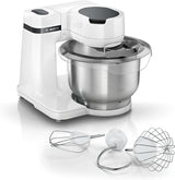 Bosch Küchenmaschine Serie 2 MUMS2EW00, Edelstahl-Schüssel 3,8 l, Planetenrührwerk, Knethaken, Schlag-, Rührbesen Edelstahl, 4 Arbeitsstufen, Durch Optionales Zubehör Erweiterbar, 700W, Weiß Kitchen
