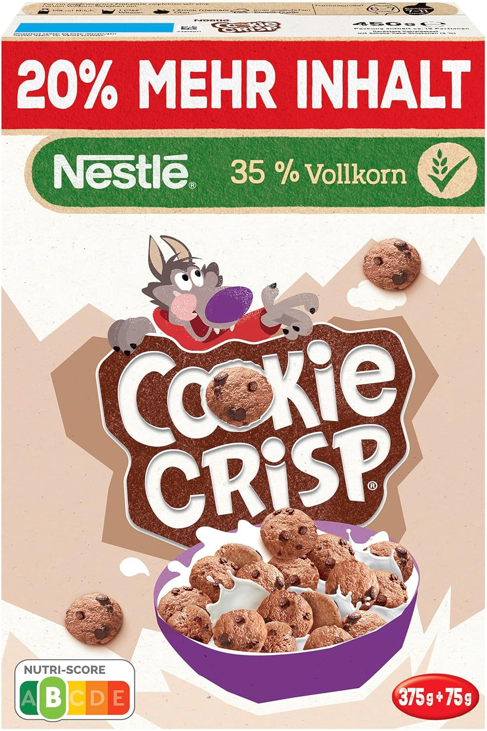 Nestlé Cookie Crisp (+20 %), celozrnné snídaňové sušenkové cereálie pro děti, balení 1 ks (1x450g)