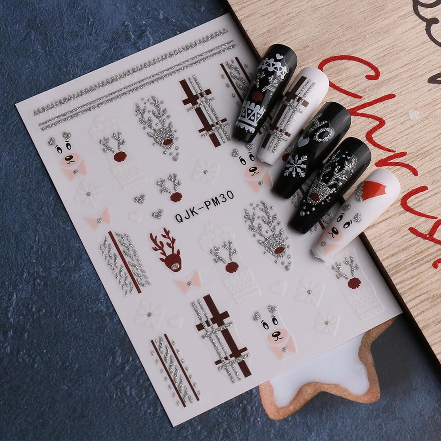 JMEOWIO Nálepka na nehty Glitzer Weihnachten 10 Blatt Nálepka na nehty Selbtklebend Nagelaufkleber Schneeflocken Zimní dekorace Nageldesign Zubehör