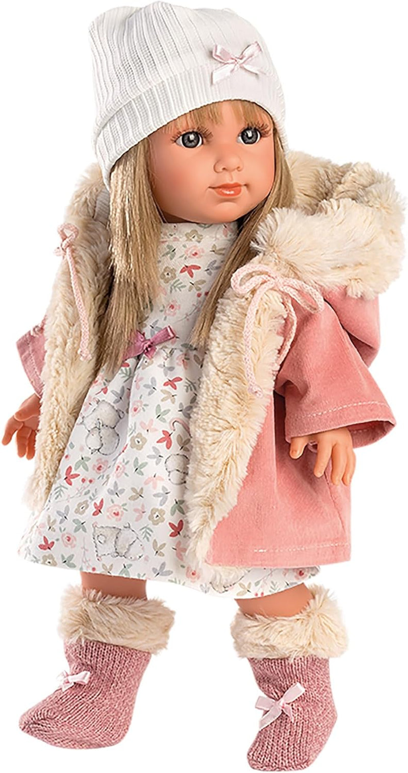 Llorens 1053541 Elena Blond vlasy Modré oči Módní panenka s měkkým tělem včetně módního outfitu s kabátem s kapucí 35 cm