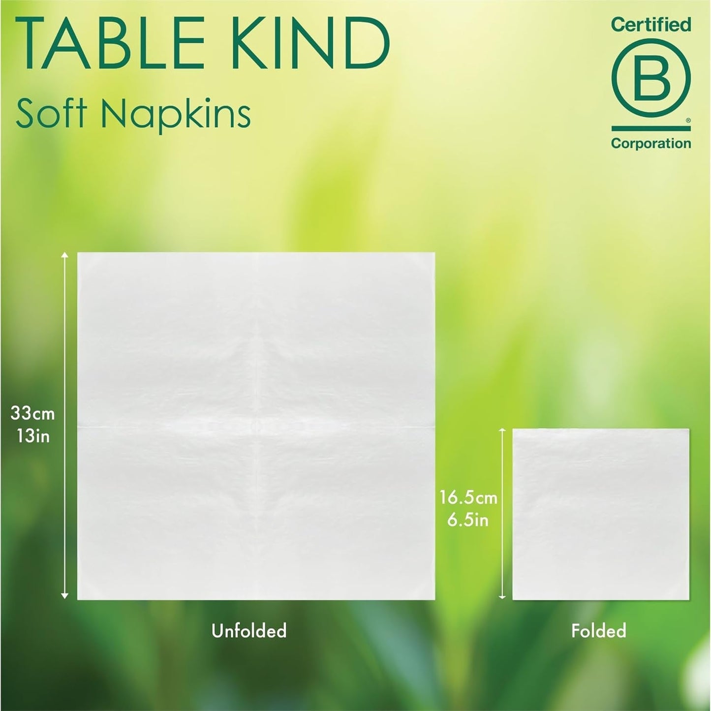 Table Kind 100 bílých měkkých ubrousků ve velkém, vysoce kvalitní ubrousky pro párty, catering a každodenní použití, FSC, udržitelné a recyklovatelné, vyrobené v EU | 2vrstvý | 33 cm