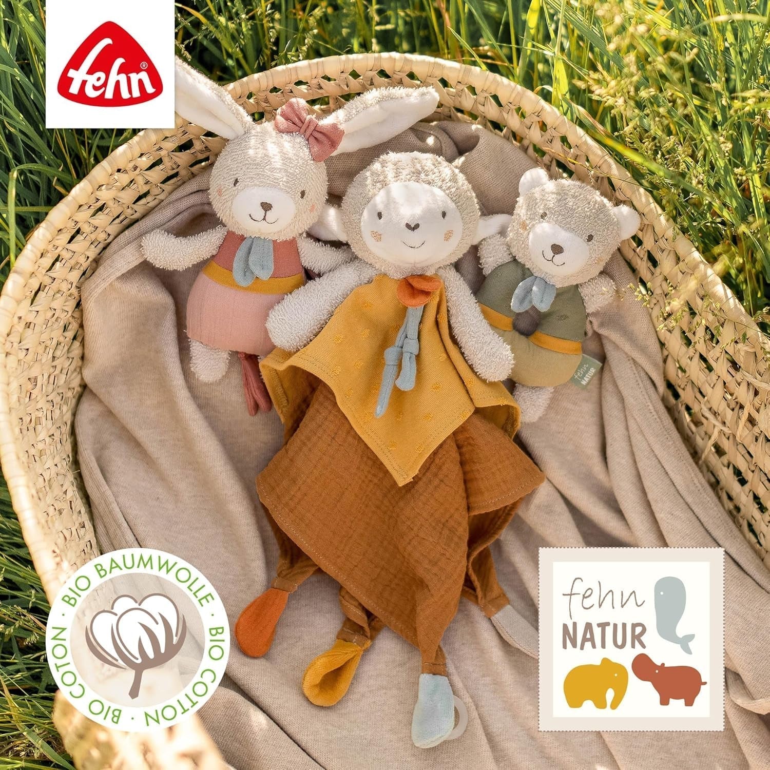 Fehn baby grip ring hračka ovečka fehnNATUR - plyšová hračka z bio bavlny - hračka pro miminko se zvonkem a hravá hračka na učení - hračka na uchopení pro miminka a batolata od 0+ měsíců Baby Toys Naty Shop
